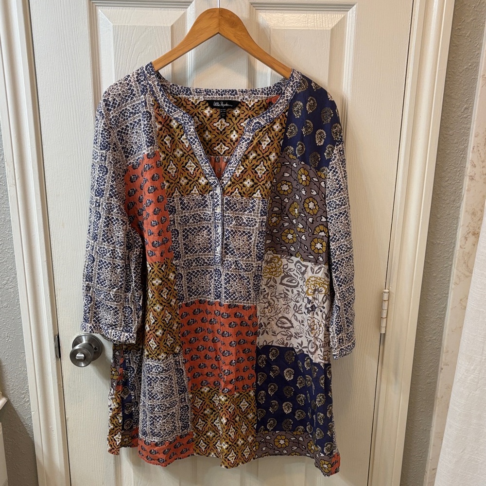 Ulla Popken Floral Boho Patchwork Patterned Tunic top size 20/22